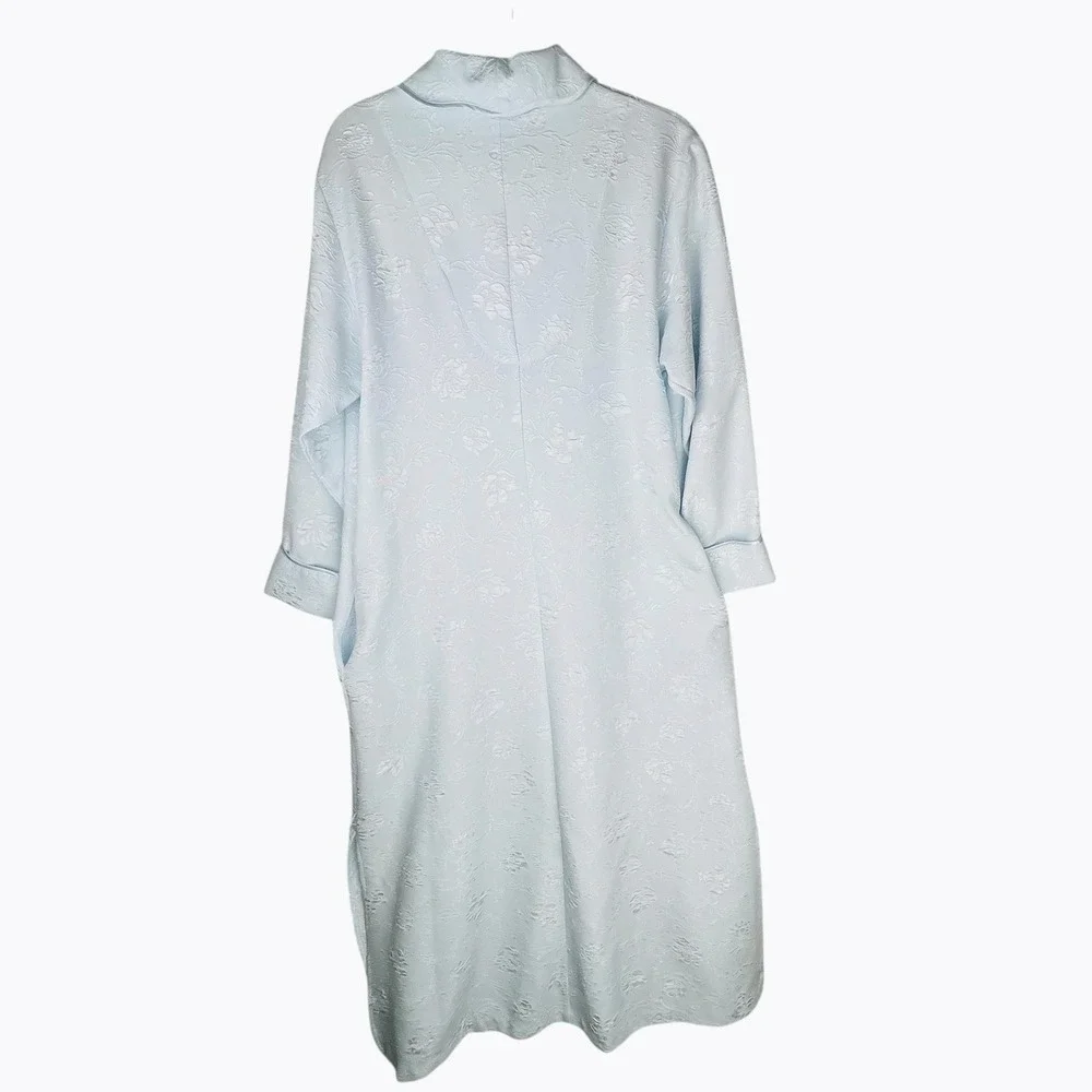 Vintage Oscar De La Renta Blue House Coat Robe Medium 1/2 Zip Cuff‎ Long Sleeve